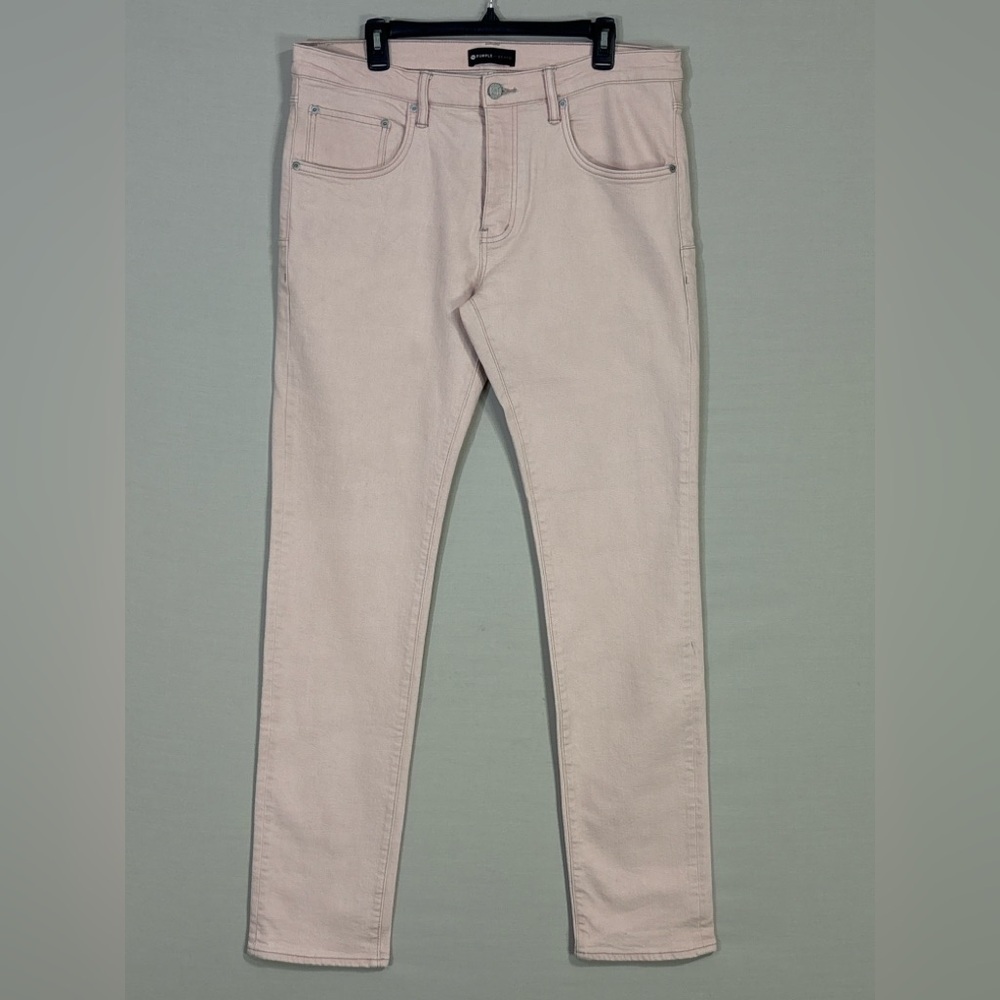 PURPLE Brand Slim Stretch Jeans Blush Pink Button Fly Designer Denim Size 38